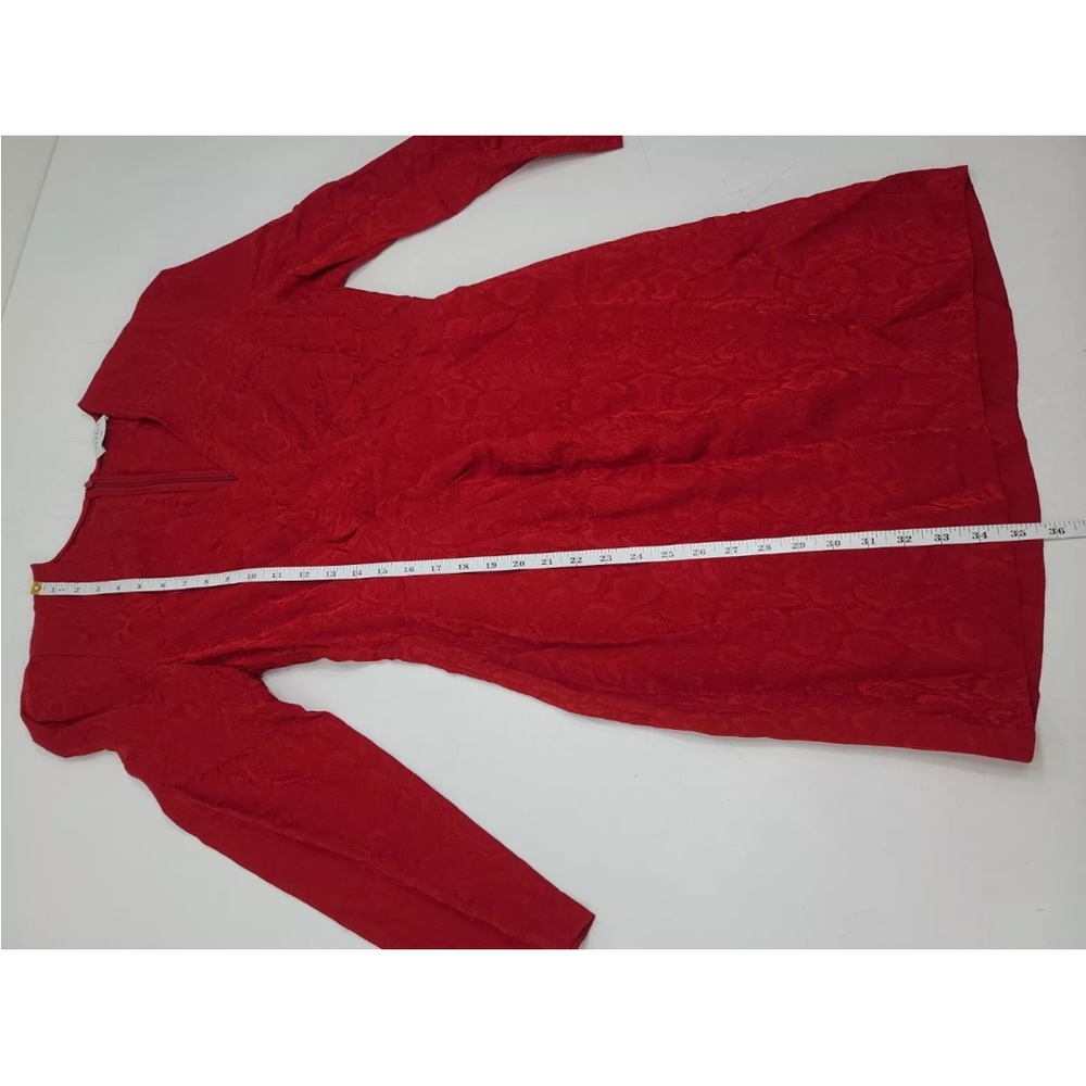 SANDRO Gloria Dress Womens EU 40 Jacquard Gathered Front Patterned V-Neck Red - Picture 9 of 9